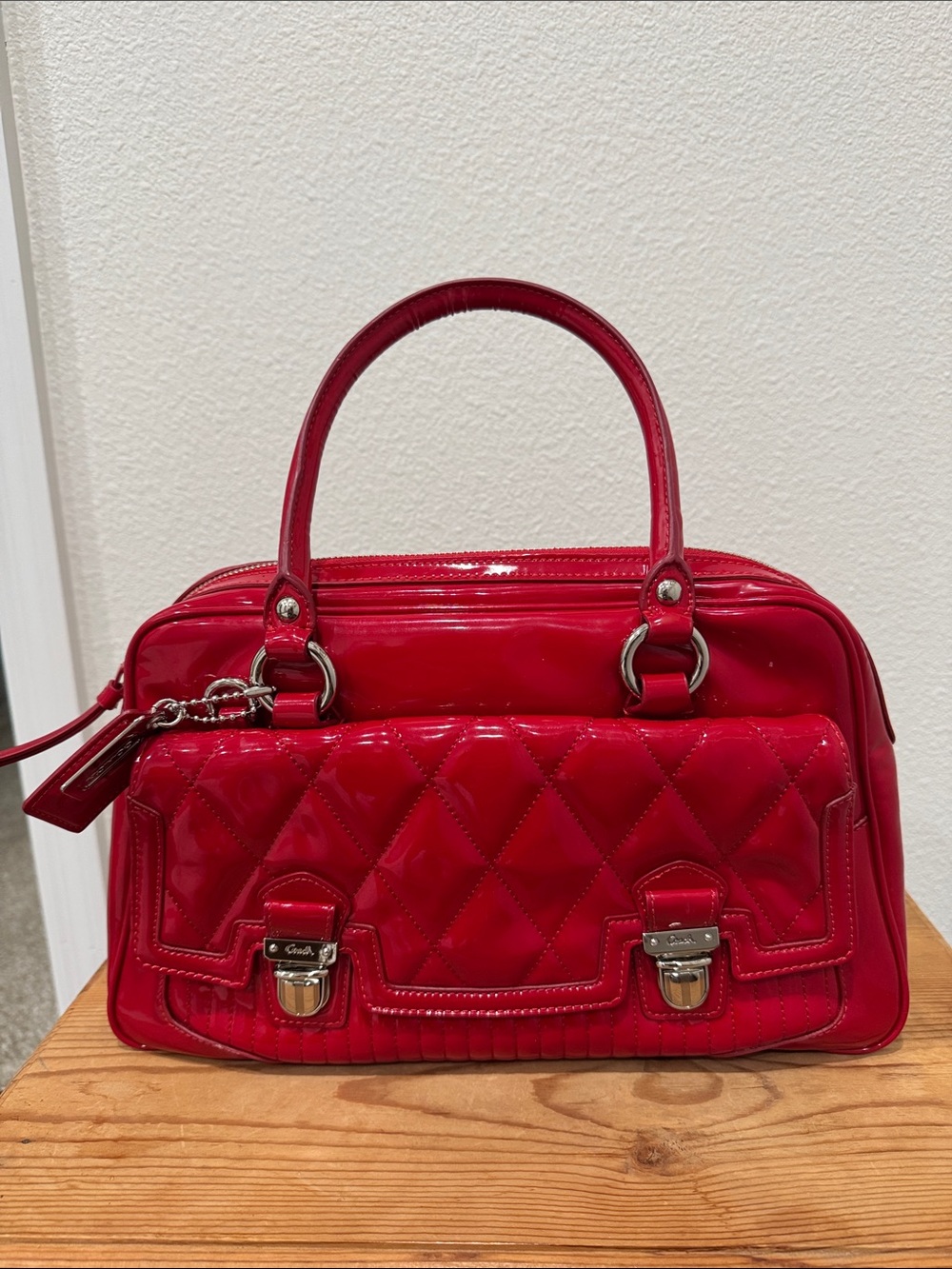 Coach Quilted Patent Leather Satchel in Red
